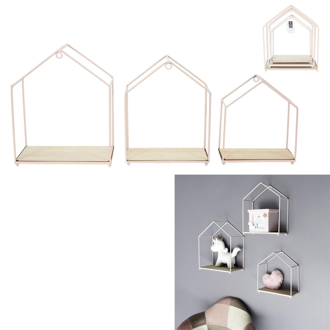 HD4450_GLOBAL Lot de 3 Etagères Maison Filaire Rose
