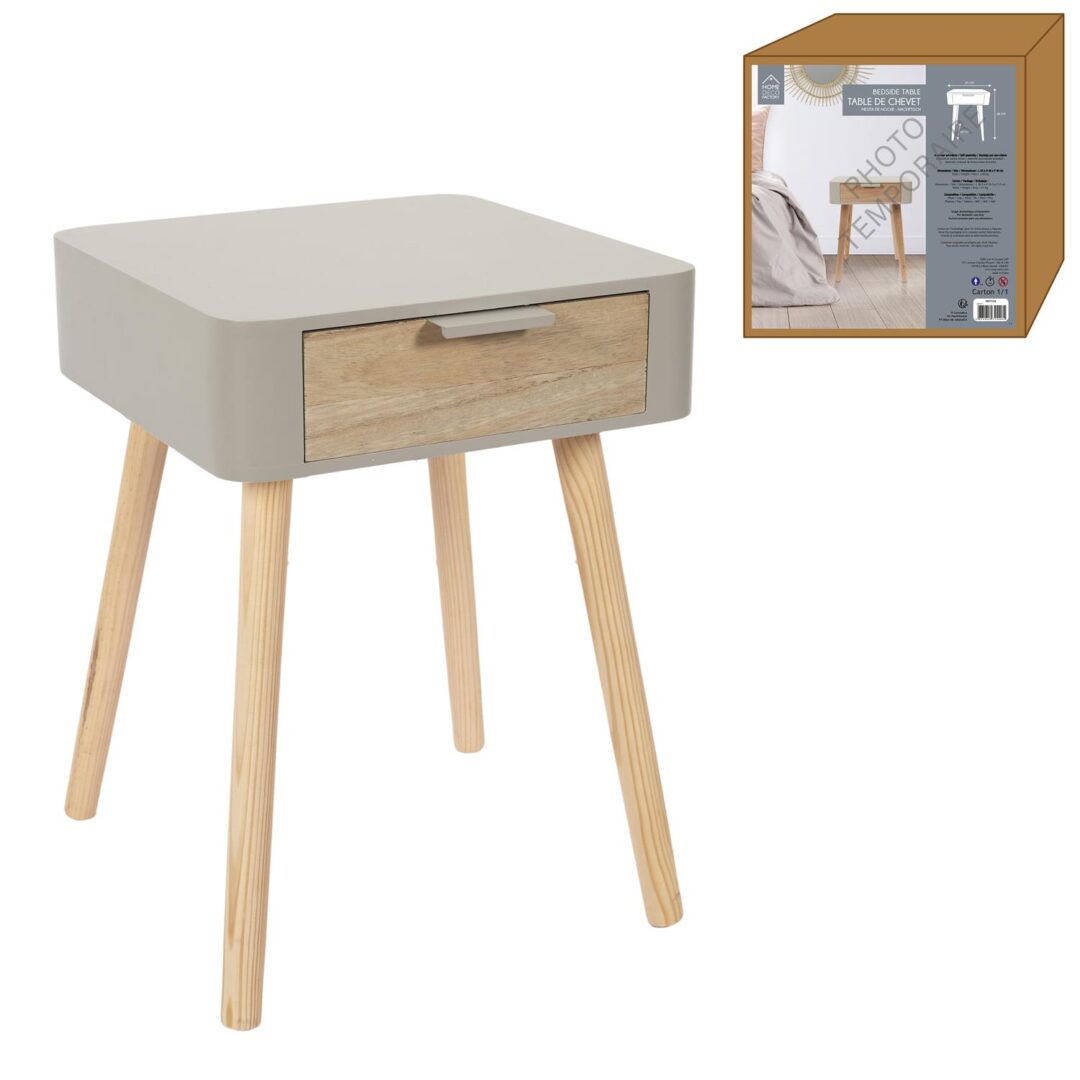 HD7334_GLOBAL Chevet 1 Tiroir En Bois Taupe