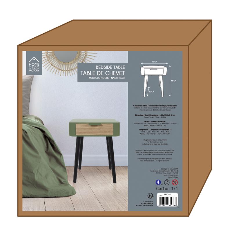 Chevet 1 Tiroir En Bois Vert Kaki – Image 2