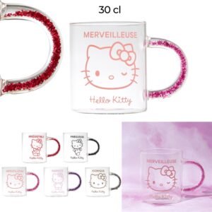 Mug Verre Anse Paillettes Hello Kitty