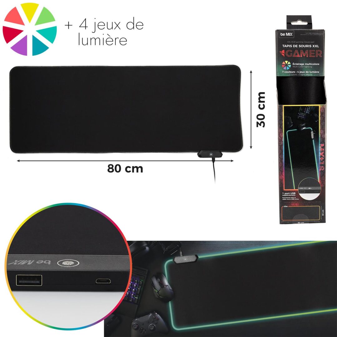 Tapis De Souris Gamer Xl Rgb 2 Ports Usb