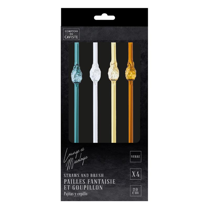 Paille En Verre Forme Ananas X4 Avec Goupillon – Image 3