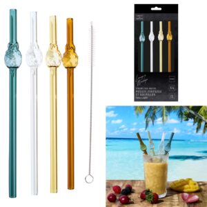 Paille En Verre Forme Ananas X4 Avec Goupillon