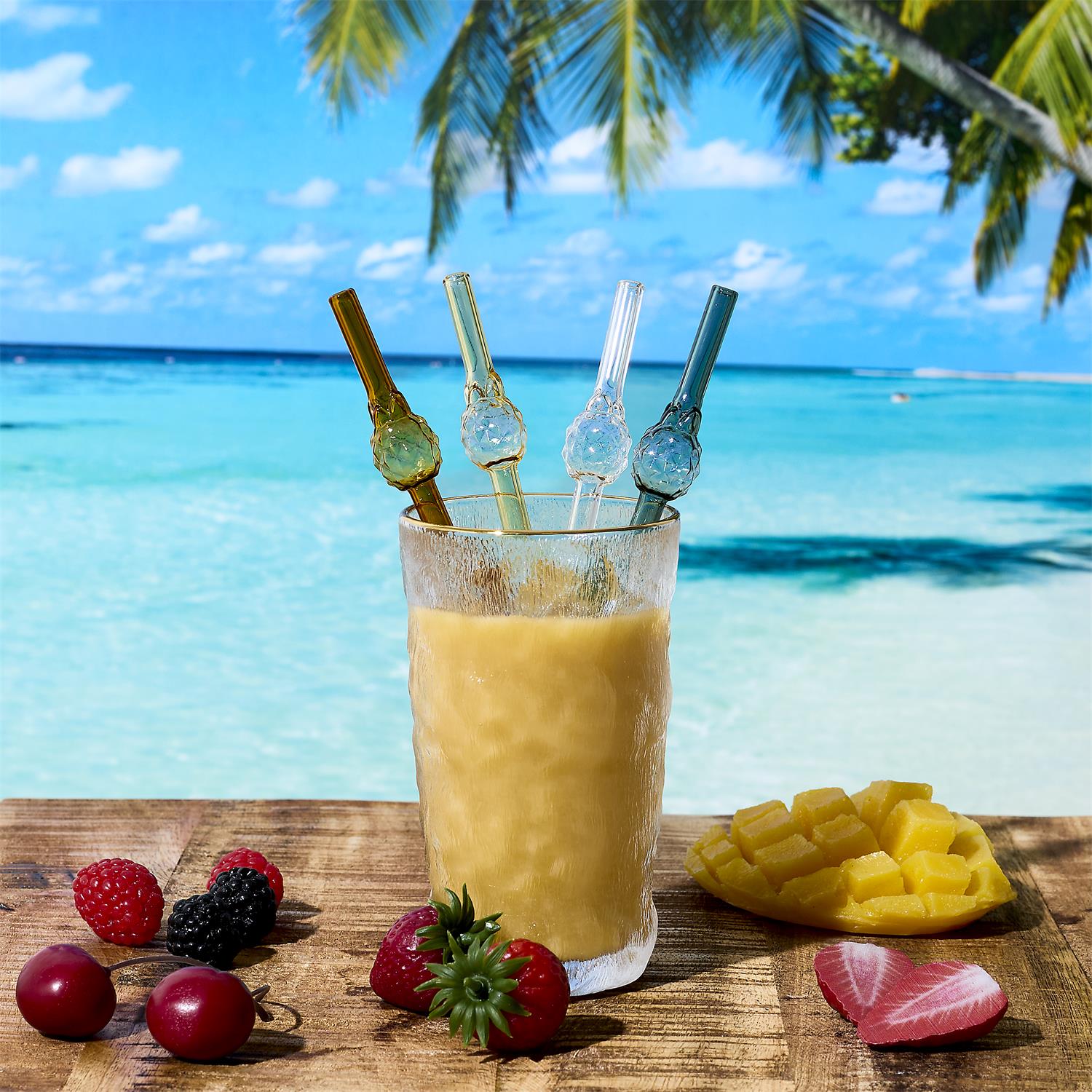 Paille En Verre Forme Ananas X4 Avec Goupillon – Image 4