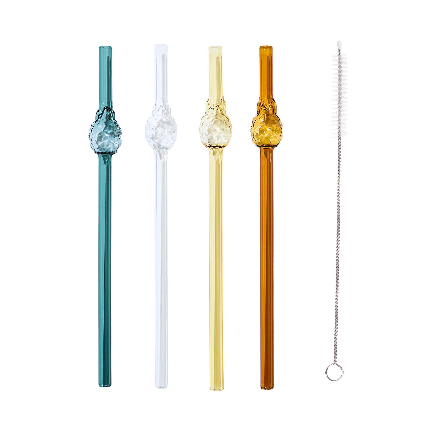 Paille En Verre Forme Ananas X4 Avec Goupillon – Image 2