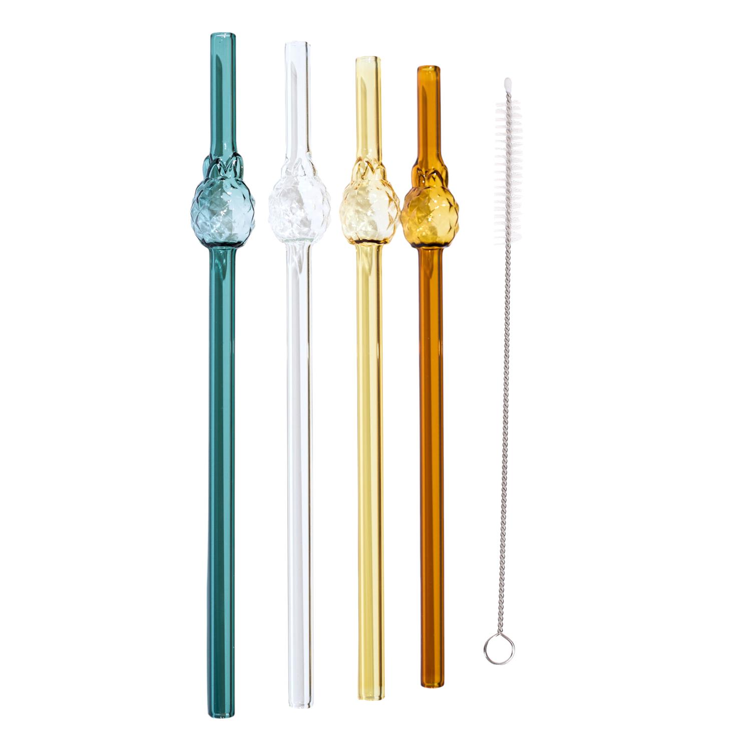 Paille En Verre Forme Ananas X4 Avec Goupillon – Image 5
