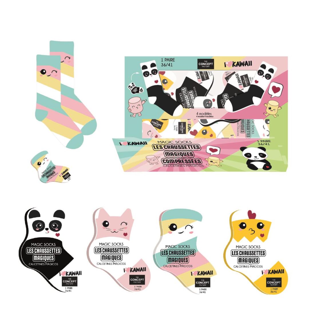 PA0074_EPACK01 Chaussettes Magiques Compressees Kawaii