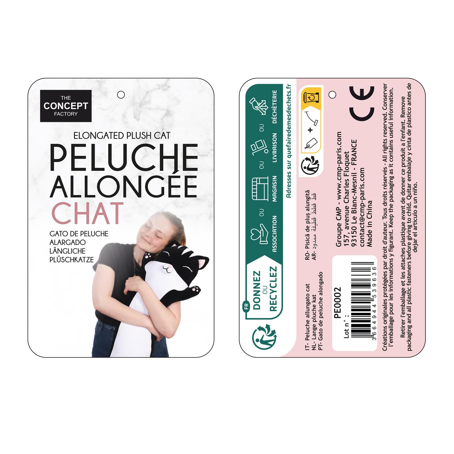 Peluche Allongee Chat Noir Kawaii – Image 6
