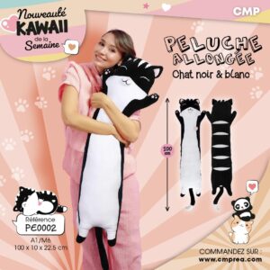 Peluche Allongee Chat Noir Kawaii