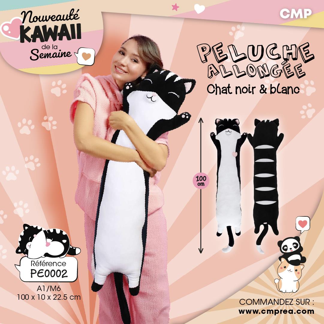 PE0002_GLOBAL Peluche Allongee Chat Noir Kawaii