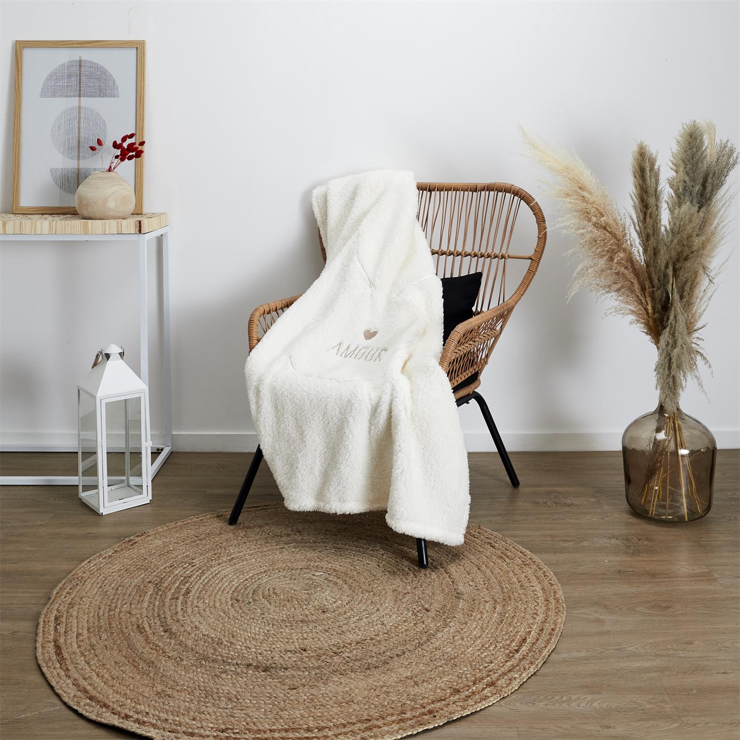 Coussin Et Plaid Sherpa Creme 120X150Cm – Image 4