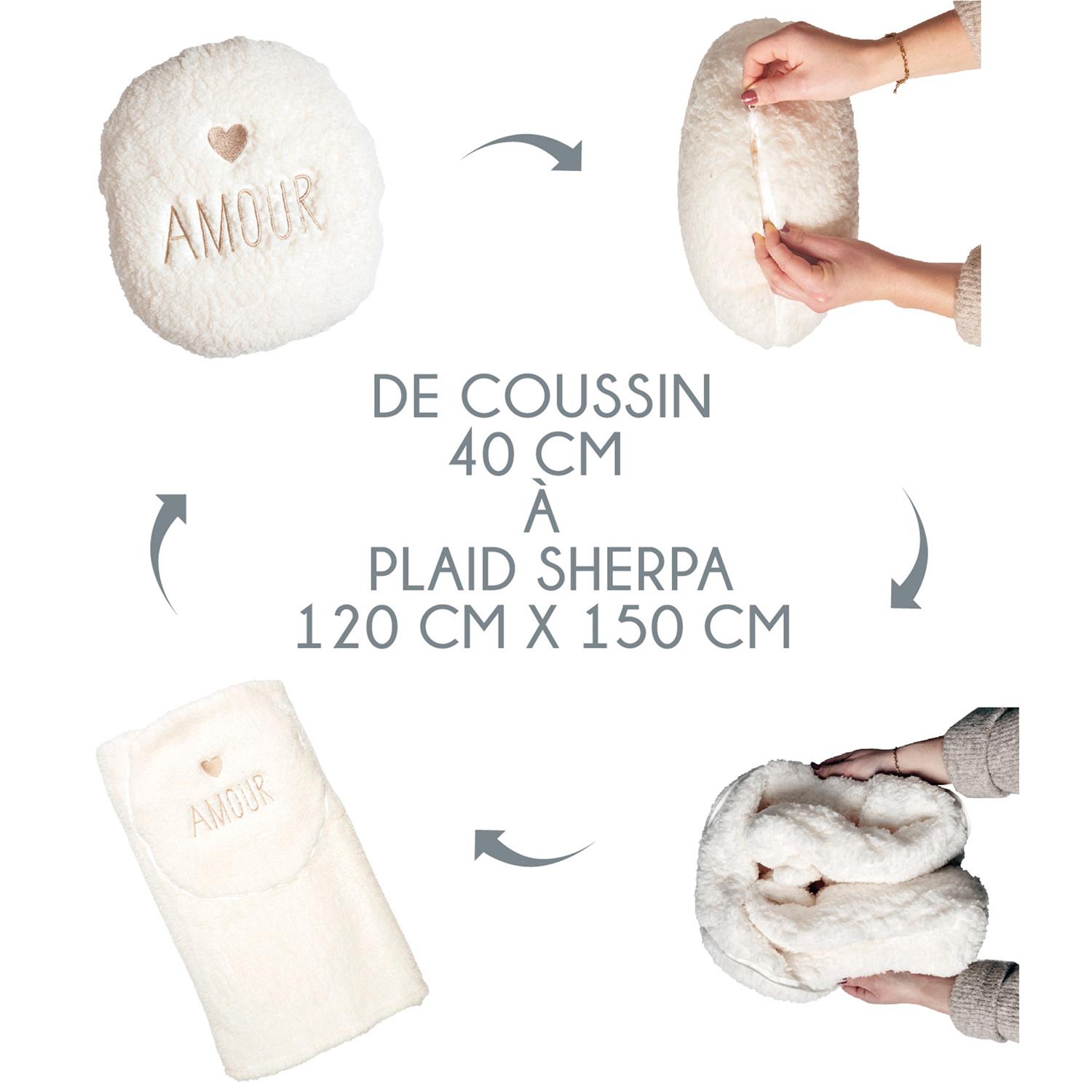 Coussin Et Plaid Sherpa Creme 120X150Cm – Image 9