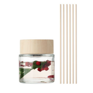 Diffuseur de parfum avec 6 bâtonnets en bois.