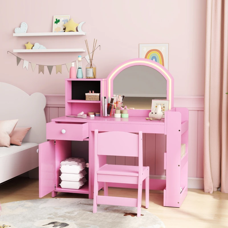 Coiffeuse pour enfants avec tabouret et miroir LED – Image 2