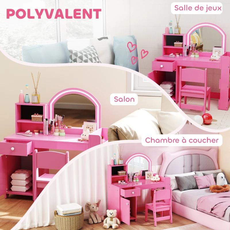 Coiffeuse pour enfants avec tabouret et miroir LED – Image 8