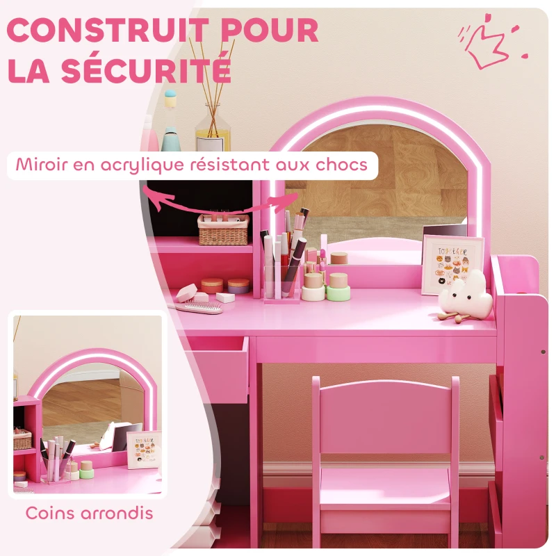 Coiffeuse pour enfants avec tabouret et miroir LED – Image 7