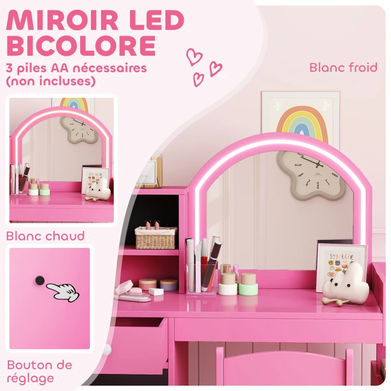 Coiffeuse pour enfants avec tabouret et miroir LED – Image 5