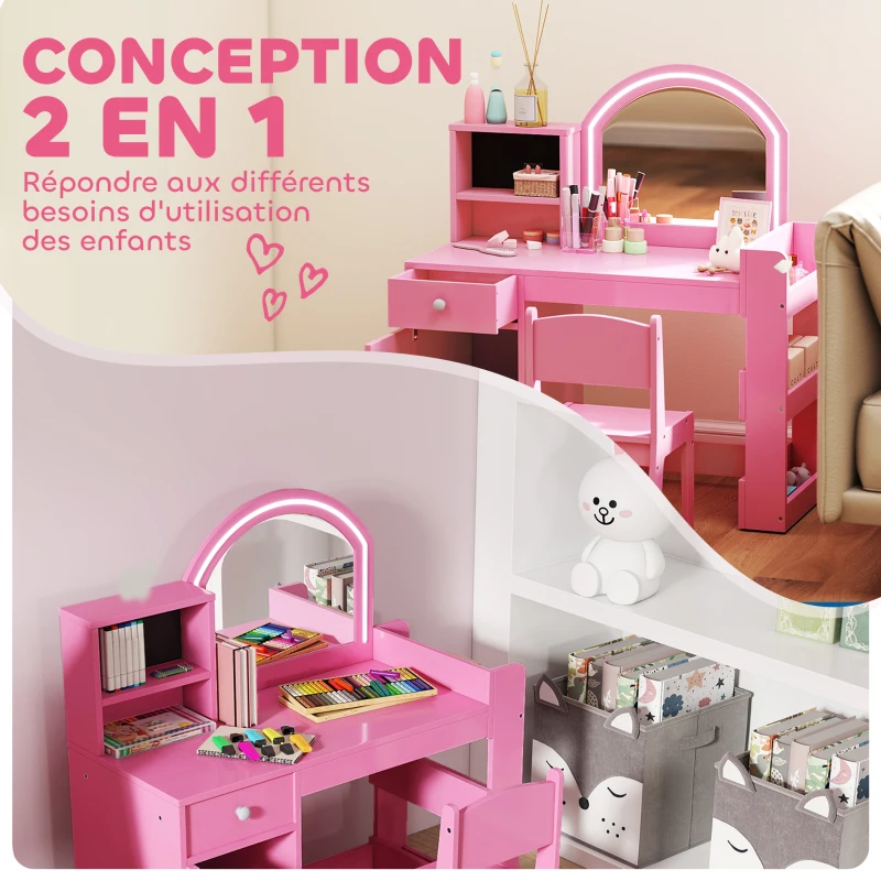 Coiffeuse pour enfants avec tabouret et miroir LED – Image 4