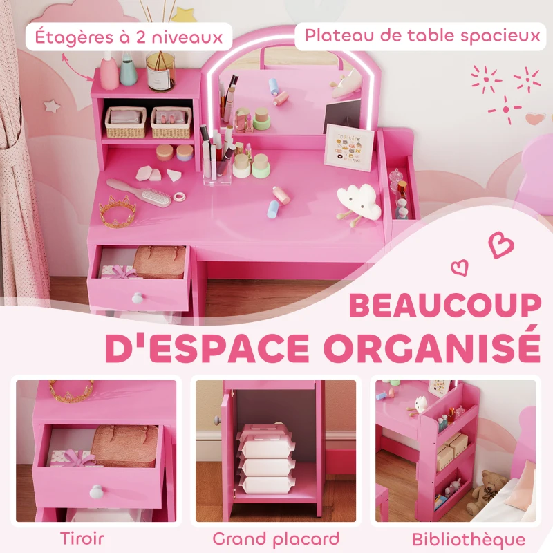 Coiffeuse pour enfants avec tabouret et miroir LED – Image 6