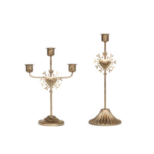Lot De 2 Chandeliers Cœur Flamme Dorés