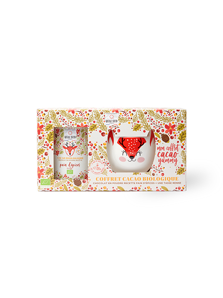 Coffret cacao bio renne de Noël “Yummy” au pain d'épices (avec tasse)