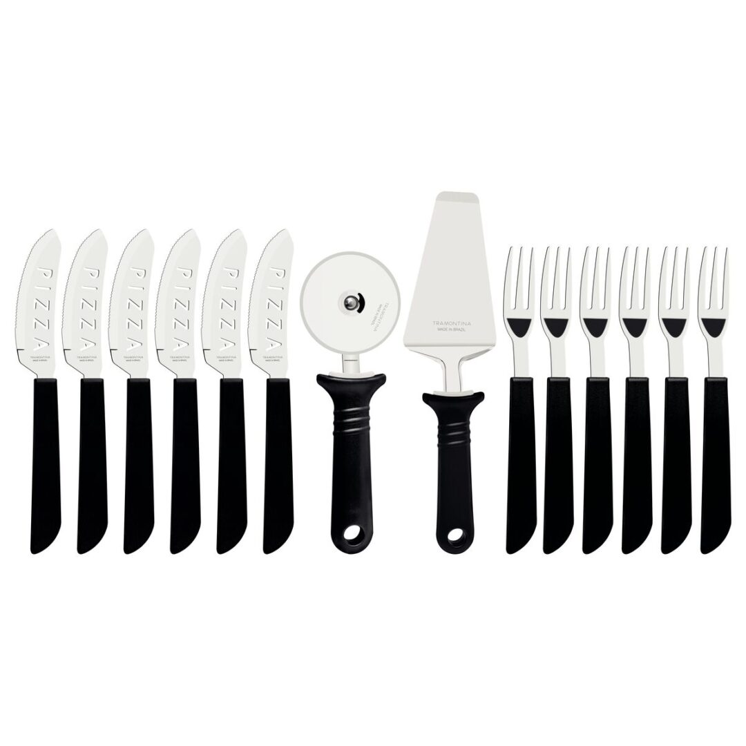 ref_25099022_1 Couverts à pizza et ustensiles noirs 14 pièces