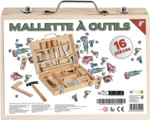 Mallette outils bois en métal 16 pièces